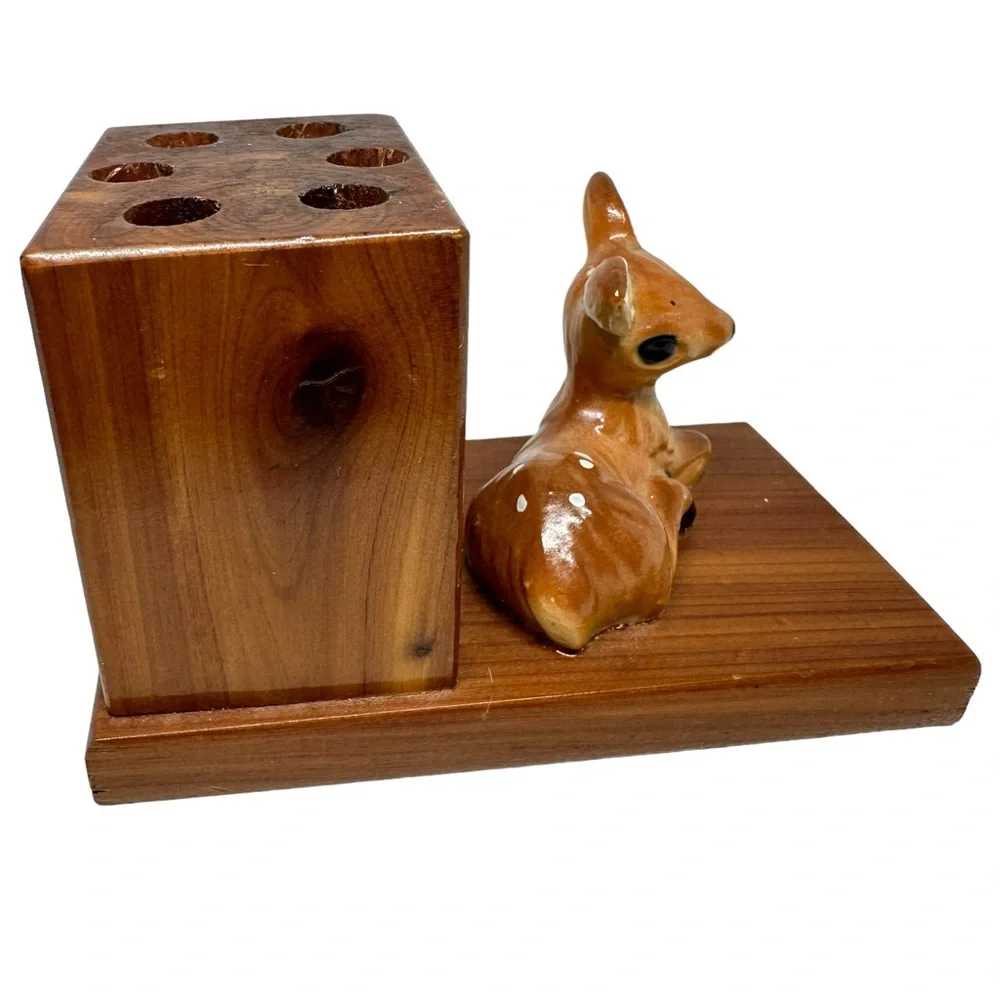 Vintage Wooden Pen & Pencil Set with Fawn